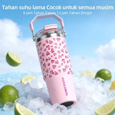 Cuculemon Tumbler Stainless 304 890ml Termos kopi 2 Mode Minum Motif Hati Multiwarna Botol Minum