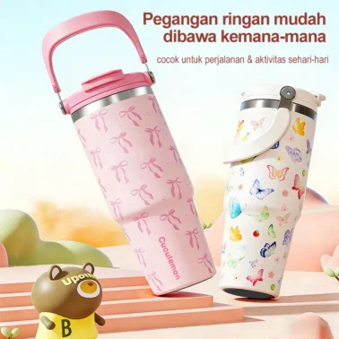 CucuLemon Tumbler Stainless Steel Aesthetic Portable Termos Kopi Tahan Panas Dingin Botol Minum
